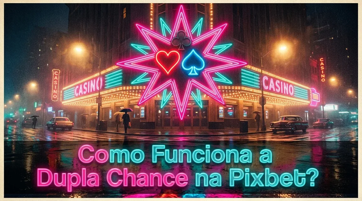 Retro neon sign on a street explaining how double chance betting works.